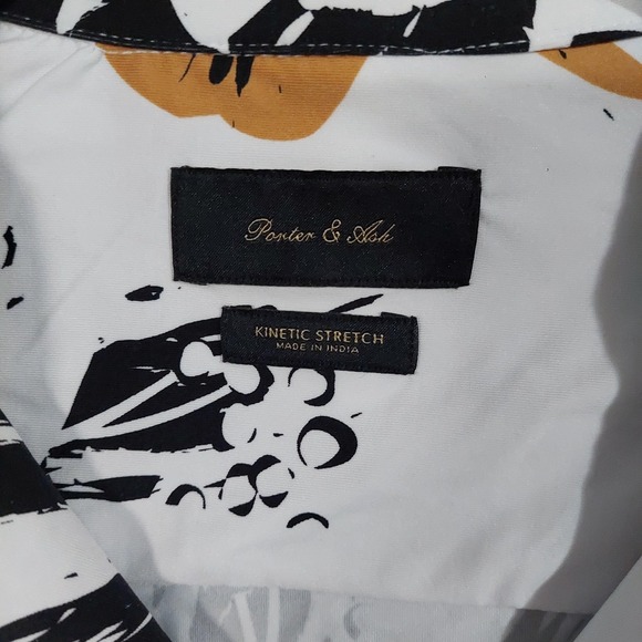 Porter & Ash Shirt Mens Large White Black Kinetic Stretch Abstract Button Front - Picture 2 of 9